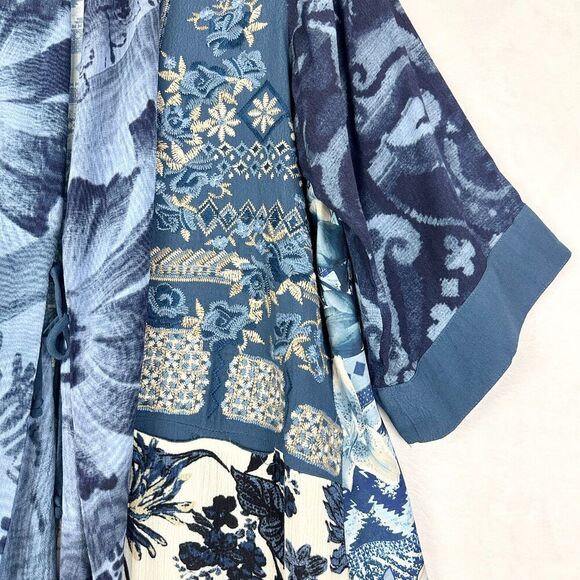 John Mark Print Embroidered Kimono Size Medium Floral Patchwork Boho - Picture 3 of 8